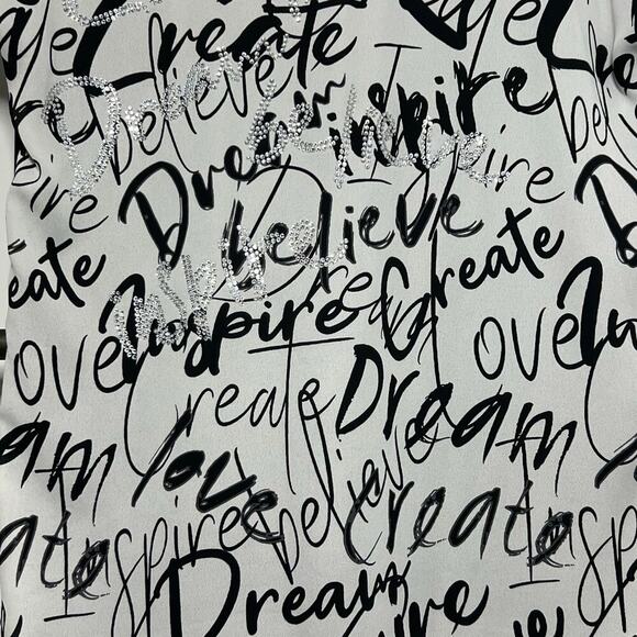 Joseph Ribkoff Short Sleeve Black White Sequin Graffiti Print Tee Size 4 - Picture 4 of 7